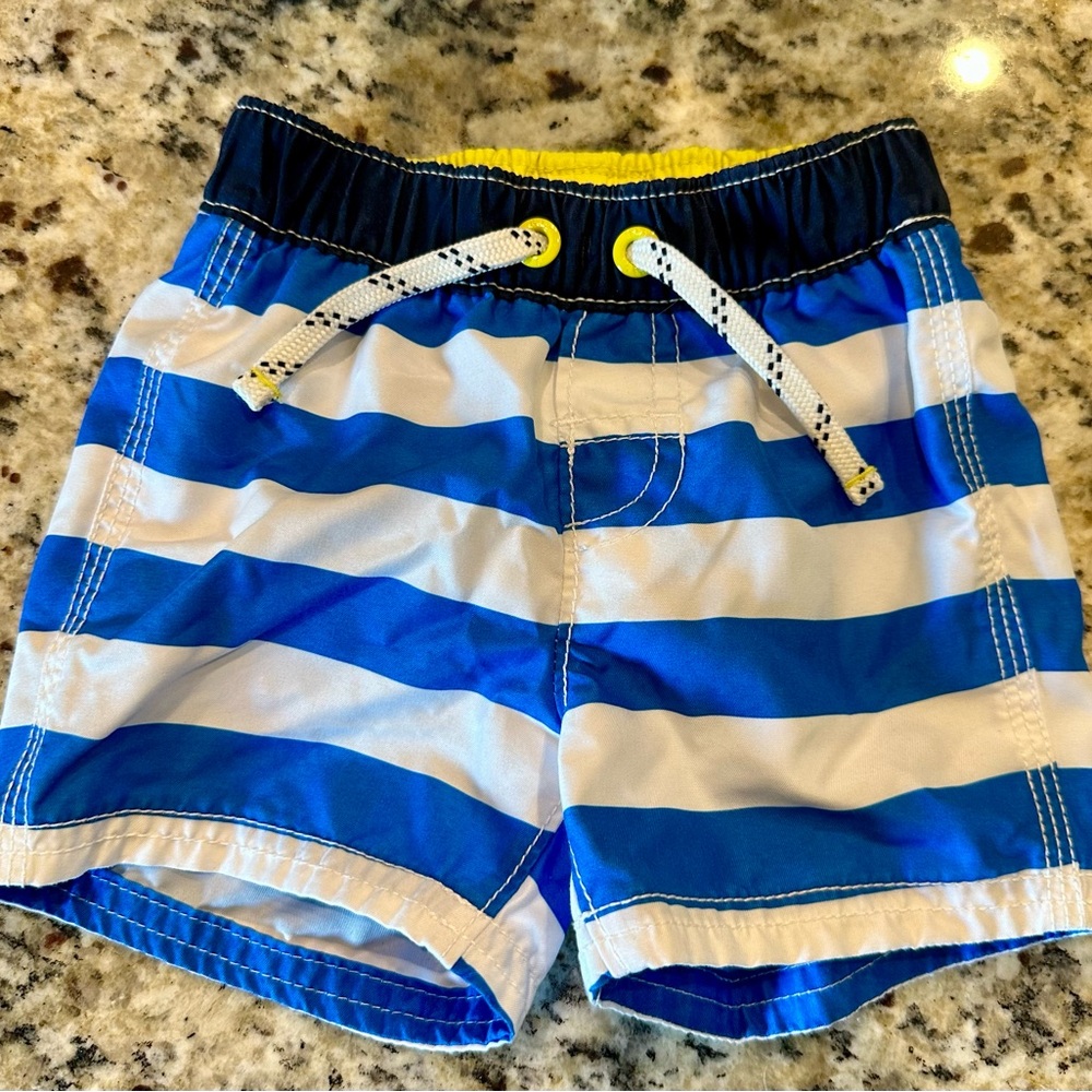 Blue and White Striped Kids Swim Shorts